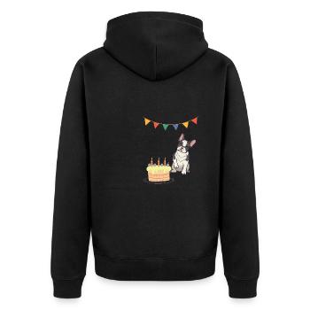 Birthday Party Dog Party French Bulldog - Unisex Premium Organic Zip Hoodie - black - Back - Nico (187cm)