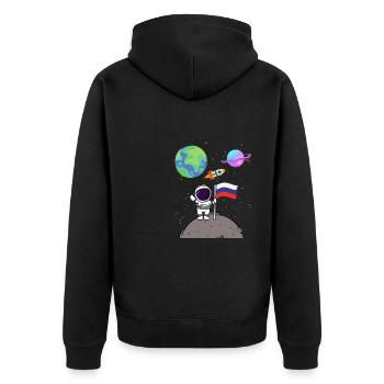 Mondlandung Planet Russland Flagge Astronaut - Unisex Premium Bio Zip Hoodie - Schwarz - Hinten - Nico (187cm)