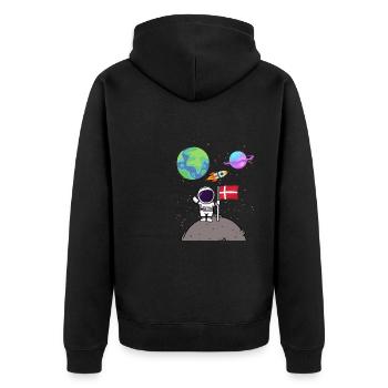 Mondlandung Planet Dänemark Flagge Astronaut - Unisex Premium Bio Zip Hoodie - Schwarz - Hinten - Nico (187cm)