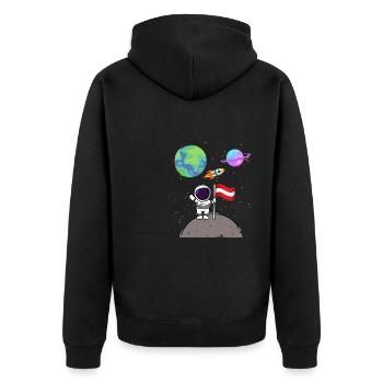 Mondlandung Planet Österreich Flagge Astronaut - Unisex Premium Bio Zip Hoodie - Schwarz - Hinten - Nico (187cm)