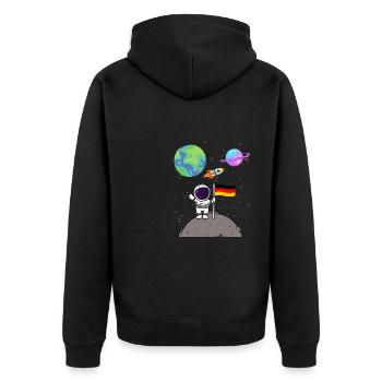 Mondlandung Planet Deutschland Flagge Astronaut - Unisex Premium Bio Zip Hoodie - Schwarz - Hinten - Nico (187cm)