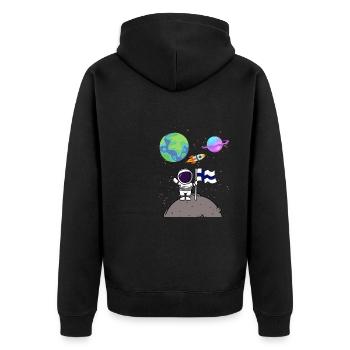 Mondlandung Planet Finnland Flagge Astronaut - Unisex Premium Bio Zip Hoodie - Schwarz - Hinten - Nico (187cm)