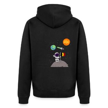 Planet Belgien Flagge Mondlandung Astronaut - Unisex Premium Bio Zip Hoodie - Schwarz - Hinten - Nico (187cm)