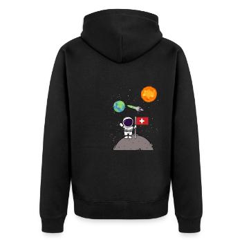 Planet Schweiz Flagge Mondlandung Astronaut - Unisex Premium Bio Zip Hoodie - Schwarz - Hinten - Nico (187cm)
