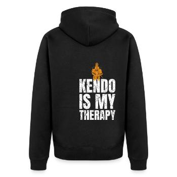 Kendo Is My Therapy Japanischer Schwertkampf - Unisex Premium Bio Zip Hoodie - Schwarz - Hinten - Nico (187cm)