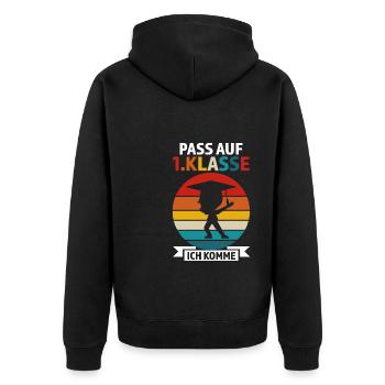1.Klasse Anfang Schulanfänger Geschenk - Unisex Premium Bio Zip Hoodie - Schwarz - Hinten - Nico (187cm)