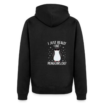 Pinguin Outfit für Pinguin Liebhaber - Unisex Premium Bio Zip Hoodie - Schwarz - Hinten - Nico (187cm)
