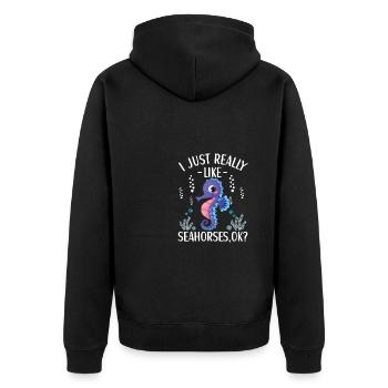 Seepferdchen Outfit Liebhaber für Frauen und - Unisex Premium Bio Zip Hoodie - Schwarz - Hinten - Nico (187cm)