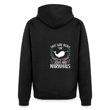 Narwal Outfit Meerestier Zahnwale - Unisex Premium Bio Zip Hoodie - Schwarz - Hinten - Nico (187cm)