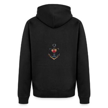 Anker Herz - Unisex Premium Bio Zip Hoodie - Schwarz - Hinten - Nico (187cm)