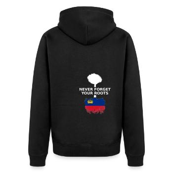 Liechtenstein Flagge Never Forget Your Roots - Unisex Premium Bio Zip Hoodie - Schwarz - Hinten - Nico (187cm)