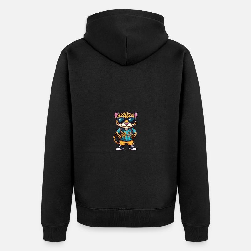 Léopard Bande dessinée Vacances - Veste à capuche bio Premium Unisexe - noir