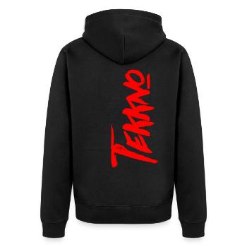 TEKKNO TECHNO HARD TEKK HARDTEKK TEKKE - Unisex Premium Bio Zip Hoodie - Schwarz - Hinten - Nico (187cm)