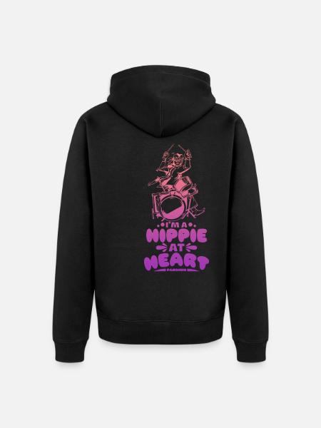 Hippie plays drums - Unisex Premium Organic Zip Hoodie - black