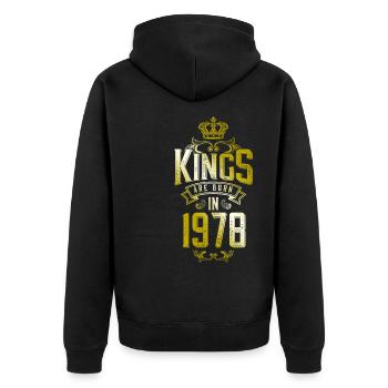 kings are born 1978 - Unisex Premium Bio Zip Hoodie - Schwarz - Hinten - Nico (187cm)