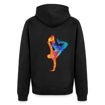 Break Dance Silhouette - Unisex Premium Bio Zip Hoodie - Schwarz - Hinten - Nico (187cm)