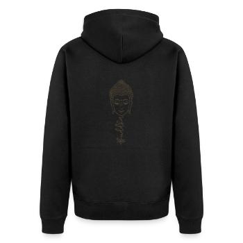 Buddha Schriftzug Buddha Kopf Buddha Spruch - Unisex Premium Bio Zip Hoodie - Schwarz - Hinten - Nico (187cm)