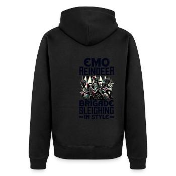 Emo Reindeer Brigade Sleighing in Style Emocore - Unisex Premium Bio Zip Hoodie - Schwarz - Hinten - Nico (187cm)