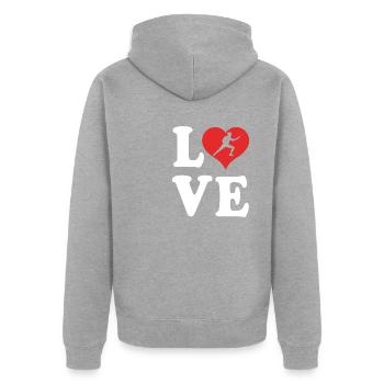 Fechten - Unisex Premium Bio Zip Hoodie - Grau meliert - Hinten - Nico (187cm)