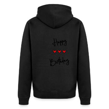 JAHRESTAG. ALLES GUTE ZUM GEBURTSTAG!. ALLES GUTE ZUM GEBURTSTAG!. - Unisex Premium Bio Zip Hoodie - Schwarz - Hinten - Nico (187cm)