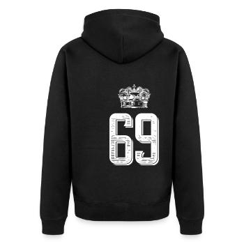69 Zahl Krone - Unisex Premium Bio Zip Hoodie - Schwarz - Hinten - Nico (187cm)