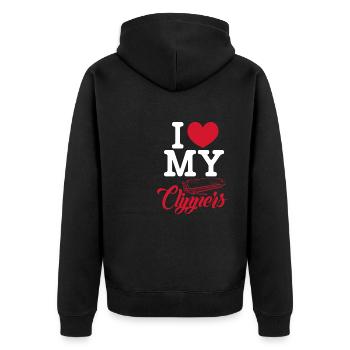 I love my clippers Design for a barber - Unisex Premium Bio Zip Hoodie - Schwarz - Hinten - Nico (187cm)