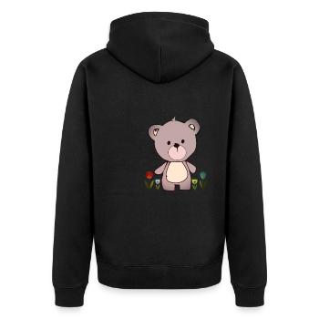 Happy Teddy Bär im Blumenmeer - Unisex Premium Bio Zip Hoodie - Schwarz - Hinten - Nico (187cm)
