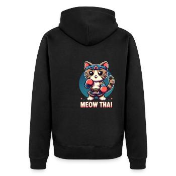 Mixed Martial Arts Meow Thai Muay Thai Cat - Unisex Premium Bio Zip Hoodie - Schwarz - Hinten - Nico (187cm)