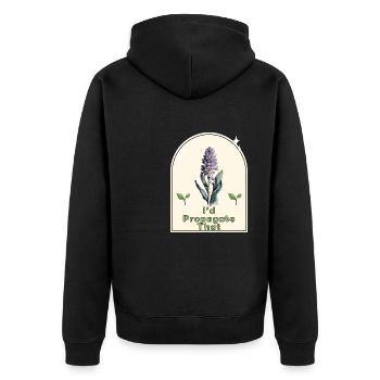 "I'd Propagate That" - Gardener's Humor Indoor - Unisex Premium Bio Zip Hoodie - Schwarz - Hinten - Nico (187cm)