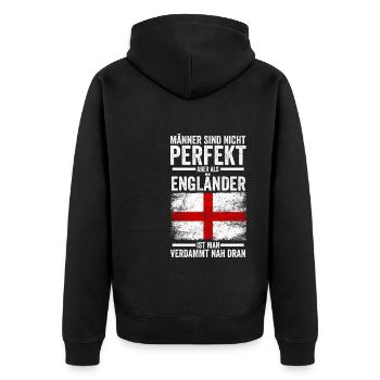 England Engländer Englisches - Unisex Premium Bio Zip Hoodie - Schwarz - Hinten - Nico (187cm)
