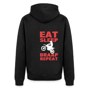 Eat Sleep Braap Repeat Motorcross Rider - Unisex Premium Bio Zip Hoodie - Schwarz - Hinten - Nico (187cm)