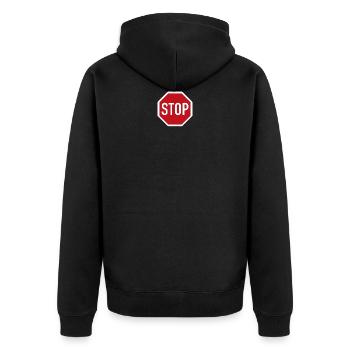 STOP - Unisex Premium Bio Zip Hoodie - Schwarz - Hinten - Nico (187cm)
