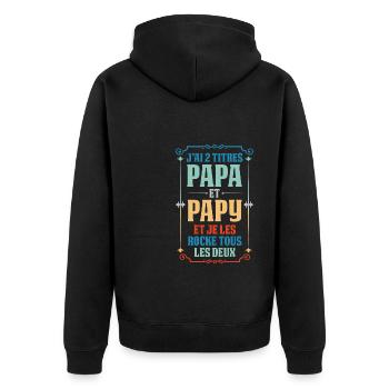 Papa & Opa Familie Vater Geschenk - Unisex Premium Bio Zip Hoodie - Schwarz - Hinten - Nico (187cm)