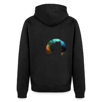 Süße galaktische Weltraumkatze - Unisex Premium Bio Zip Hoodie - Schwarz - Hinten - Nico (187cm)