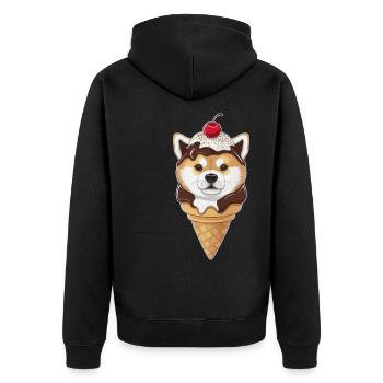 Lustiger Shiba Inu als Waffeleis - Unisex Premium Bio Zip Hoodie - Schwarz - Hinten - Nico (187cm)