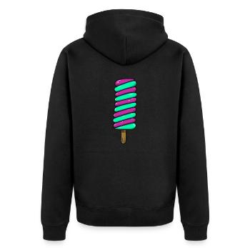 Crème glacée | Crème glacée à rayures vert violet | Glace - Veste à capuche bio Premium Unisexe - noir - Dos - Nico (187cm)