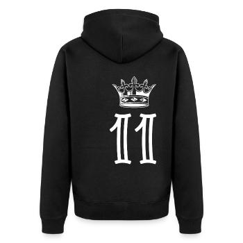 11 Zahl Krone - Unisex Premium Bio Zip Hoodie - Schwarz - Hinten - Nico (187cm)