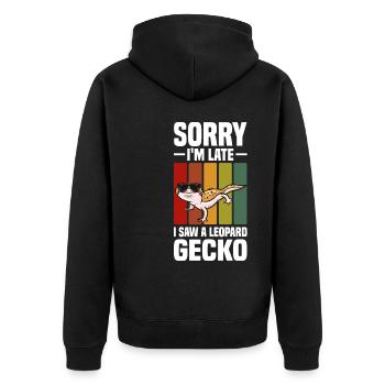 Gecko | Amphibien Haustier Tiere Eidechse Geschenk - Unisex Premium Bio Zip Hoodie - Schwarz - Hinten - Nico (187cm)