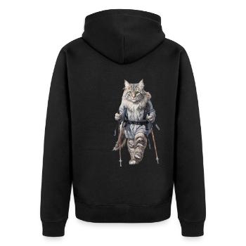 funny cat, Hiking, Nordic walking, Sports - Unisex Premium Organic Zip Hoodie - black - Back - Nico (187cm)