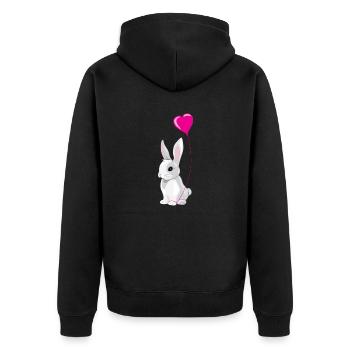 Cute happy rabbit with pink balloon - Unisex Premium Organic Zip Hoodie - black - Back - Nico (187cm)