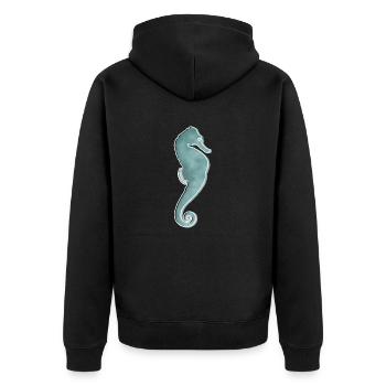 "Seahorse", Boho Line Art Design, Ocean Series - Unisex Premium Organic Zip Hoodie - black - Back - Nico (187cm)