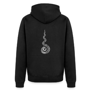 Flammende Schlange mit Blütenschuppen Weiß - Unisex Premium Bio Zip Hoodie - Schwarz - Hinten - Nico (187cm)
