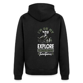 I'm on my way to explore uncharted territories - Unisex Premium Organic Zip Hoodie - black - Back - Nico (187cm)