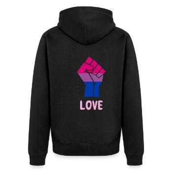 Liebe Bisexuell Stolz Faust Design für Gleichheit - Unisex Premium Bio Zip Hoodie - Schwarz - Hinten - Nico (187cm)