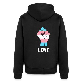 Liebe Trans Pride Faust Design für Equality - Unisex Premium Bio Zip Hoodie - Schwarz - Hinten - Nico (187cm)