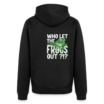 Matzah Ballin Who Let The Frogs Out - Unisex Premium Bio Zip Hoodie - Schwarz - Hinten - Nico (187cm)