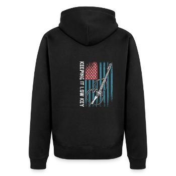 Plus de basses - pas d’aigus - contrebasse avec drapeau - Veste à capuche bio Premium Unisexe - noir - Dos - Nico (187cm)
