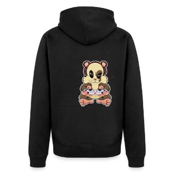 Hamster With Gaming Controller I Funny Gaming I - Unisex Premium Bio Zip Hoodie - Schwarz - Hinten - Nico (187cm)