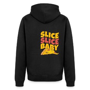 Slice Slice Baby | Pizza Lover Quote - Unisex Premium Bio Zip Hoodie - Schwarz - Hinten - Nico (187cm)