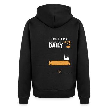 I Need My Garage Time Daily - Unisex Premium Bio Zip Hoodie - Schwarz - Hinten - Nico (187cm)